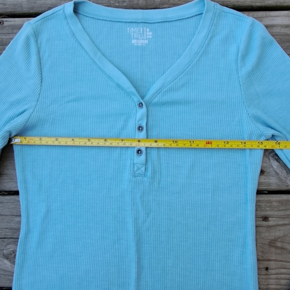 Time And Tru Light Blue Waffle Knit Henley Long Sleeve Tee Host Pick - Picture 8 of 13